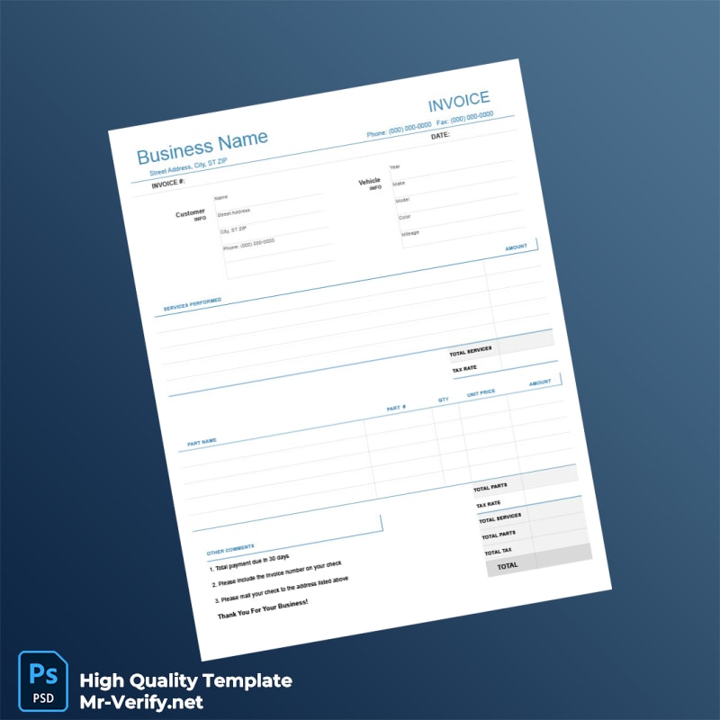 Auto Repair Invoice Template in Word and PDF formats 7 page Auto Repair Invoice Template in Word and PDF formats 7 page