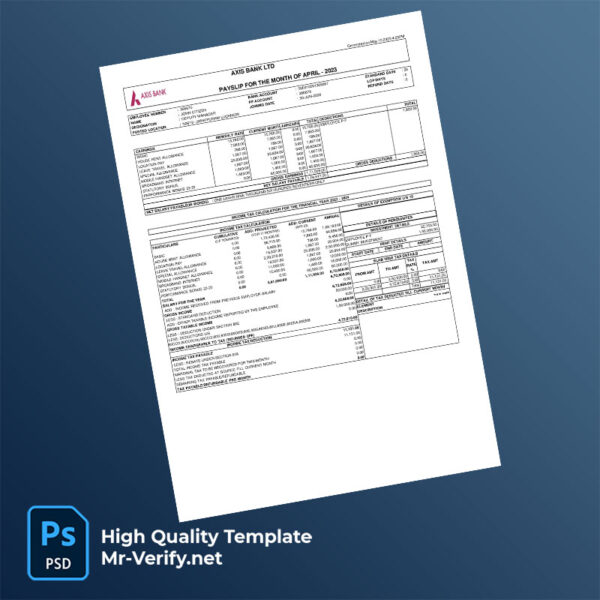 Axis Bank LTD payslip word and pdf template