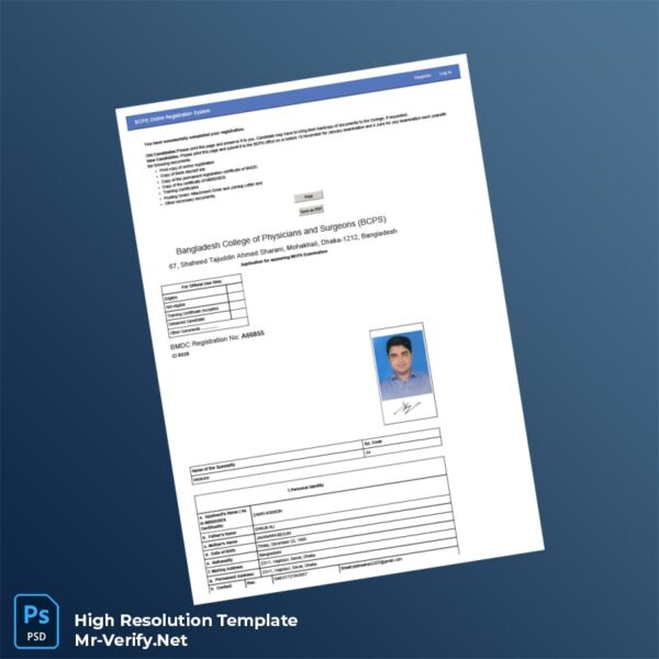 Editable Bangladesh BCPS Registration Certificate Word and Pdf Template 2 page