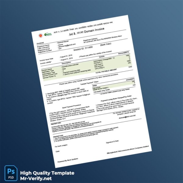Bangladesh Bangladesh Telecommunications Company Limited Invoice Template in Word and PDF formats 3 page Bangladesh Bangladesh Telecommunications Company Limited Invoice Template in Word and PDF formats 3 page