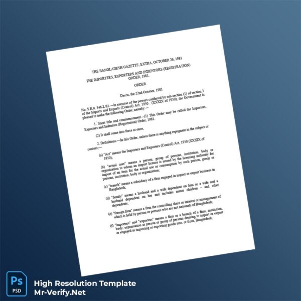 Editable Bangladesh Chief Controller of Imports and Exports Registration Certificate Word and Pdf Template 8 page