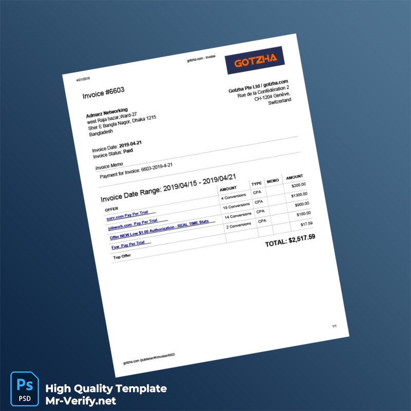 Bangladesh Gotzha Pte Ltd Invoice Template in Word and PDF formats Bangladesh Gotzha Pte Ltd Invoice Template in Word and PDF formats