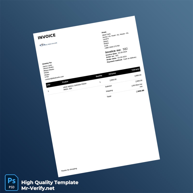 Bangladesh Ideal Carts Invoice Template in Word and PDF formats Bangladesh Ideal Carts Invoice Template in Word and PDF formats