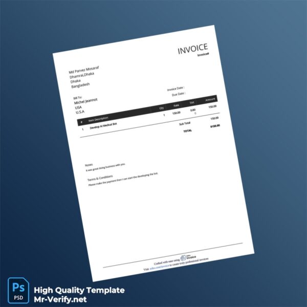 Bangladesh Md Parvez Mosaraf Invoice Template in Word and PDF formats Bangladesh Md Parvez Mosaraf Invoice Template in Word and PDF formats