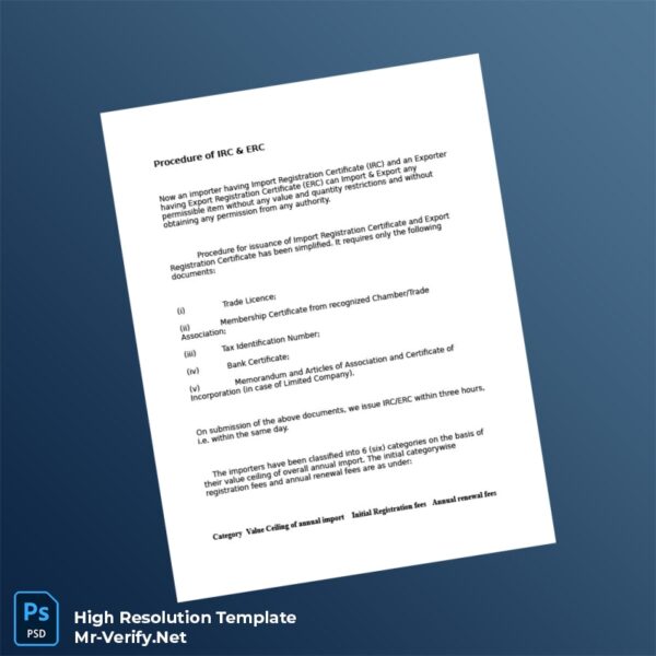 Editable Bangladesh Ministry of Commerce Import Registration Certificate and Export Registration Certificate Procedure Template in Word a 2 page