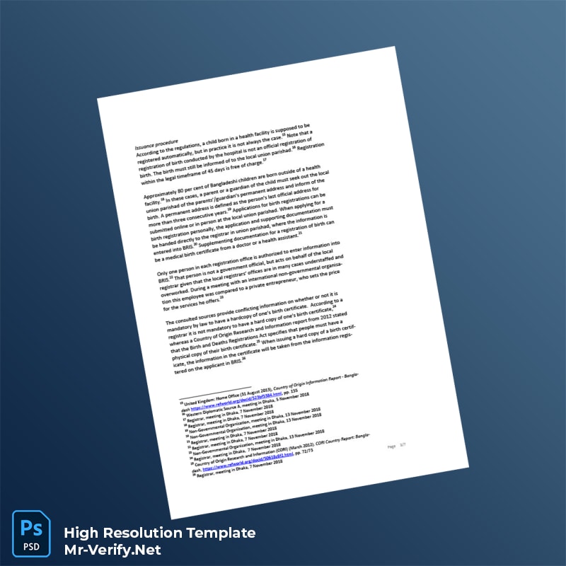 Bangladesh Ministry of Health Editable Birth Registration Certificate Word and Pdf Template 7 page Bangladesh Ministry of Health Editable Birth Registration Certificate Word and Pdf Template 7 page