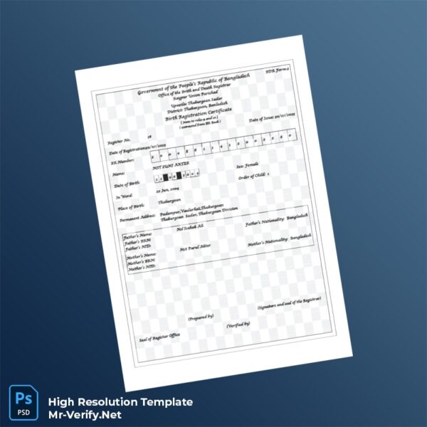 Editable Bangladesh Office of the Birth and Death Registrar Birth Registration Certificate Word and Pdf Template Editable Bangladesh Office of the Birth and Death Registrar Birth Registration Certificate Word and Pdf Template