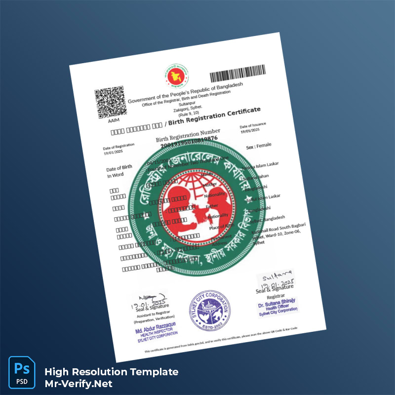 Editable Bangladesh Office of the Registrar Birth Registration Certificate Word and Pdf Template Editable Bangladesh Office of the Registrar Birth Registration Certificate Word and Pdf Template
