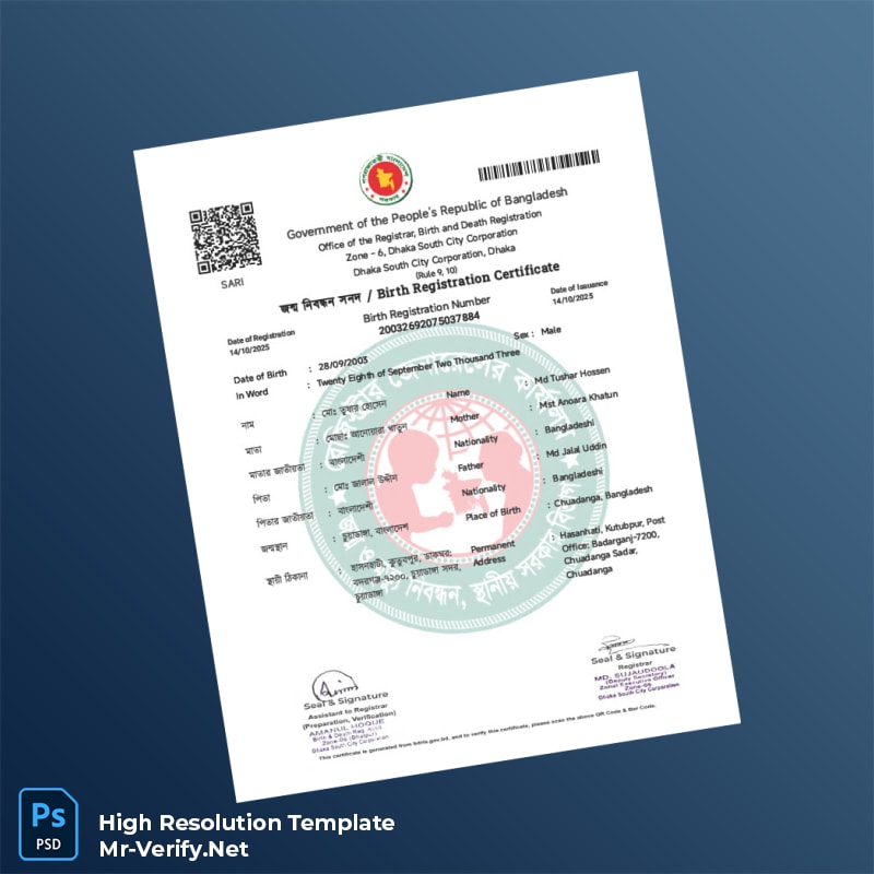 Editable Bangladesh Office of the Registrar Birth and Death Registration Birth Certificate Word and Pdf Template 2 page Editable Bangladesh Office of the Registrar Birth and Death Registration Birth Certificate Word and Pdf Template 2 page