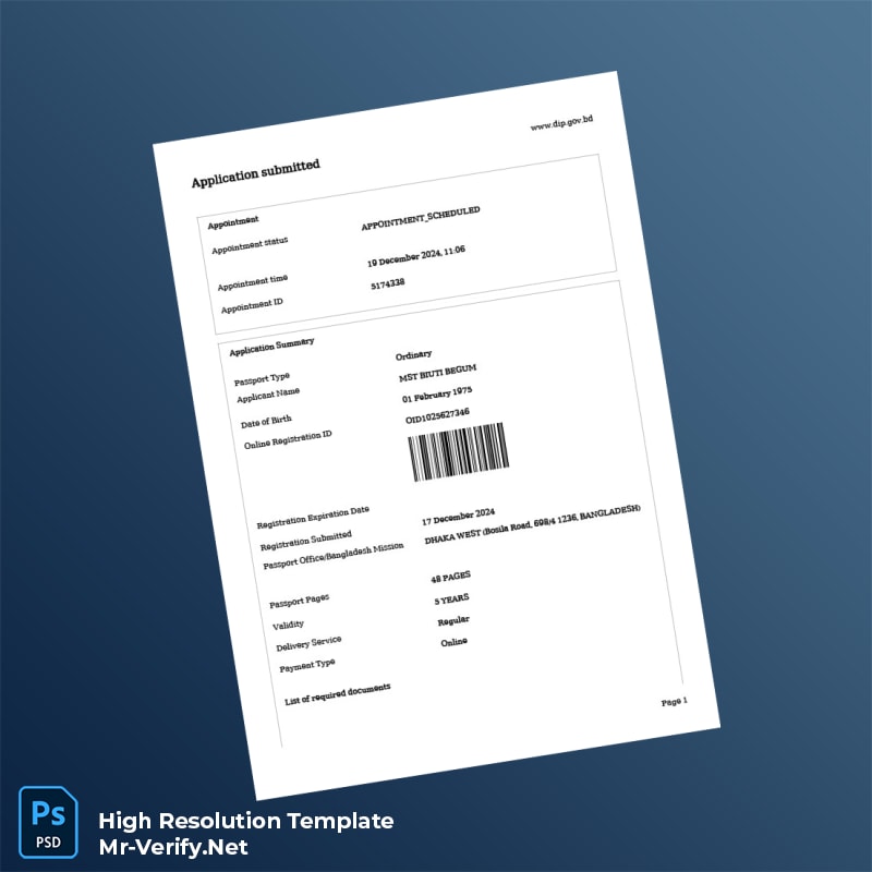 Editable Bangladesh Passport Office Registration Summary Word and Pdf Template 2 page Editable Bangladesh Passport Office Registration Summary Word and Pdf Template 2 page