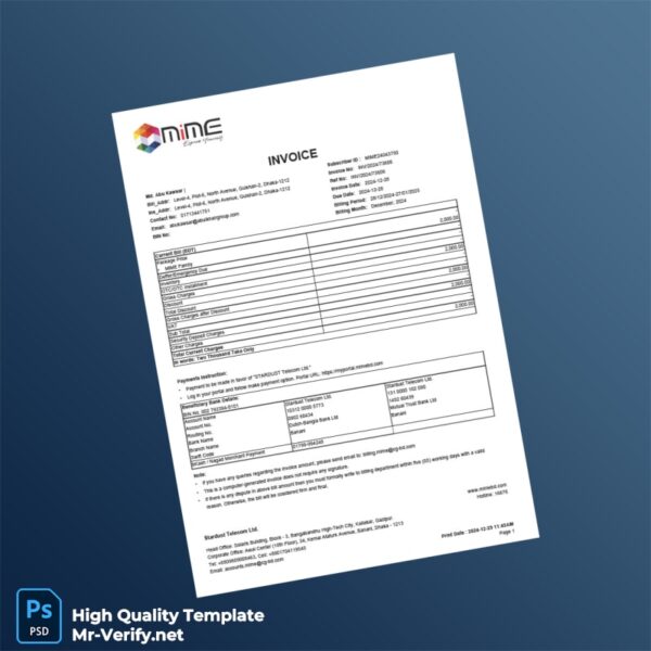 Bangladesh Stardust Telecom Ltd Invoice Template in Word and PDF formats 2 page