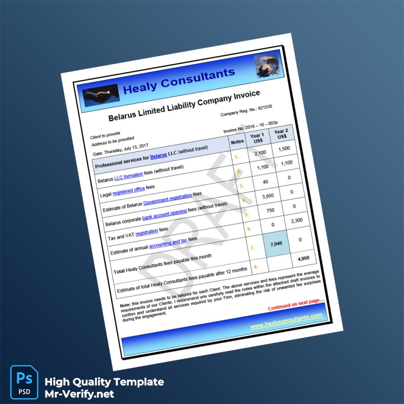 Belarus Healy Consultants Invoice Template in Word and PDF formats 8 page Belarus Healy Consultants Invoice Template in Word and PDF formats 8 page