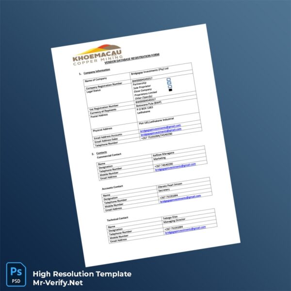 Editable Botswana Bridgegap Investments Pty Ltd Business Registration Certificate Word and Pdf Template 3 page