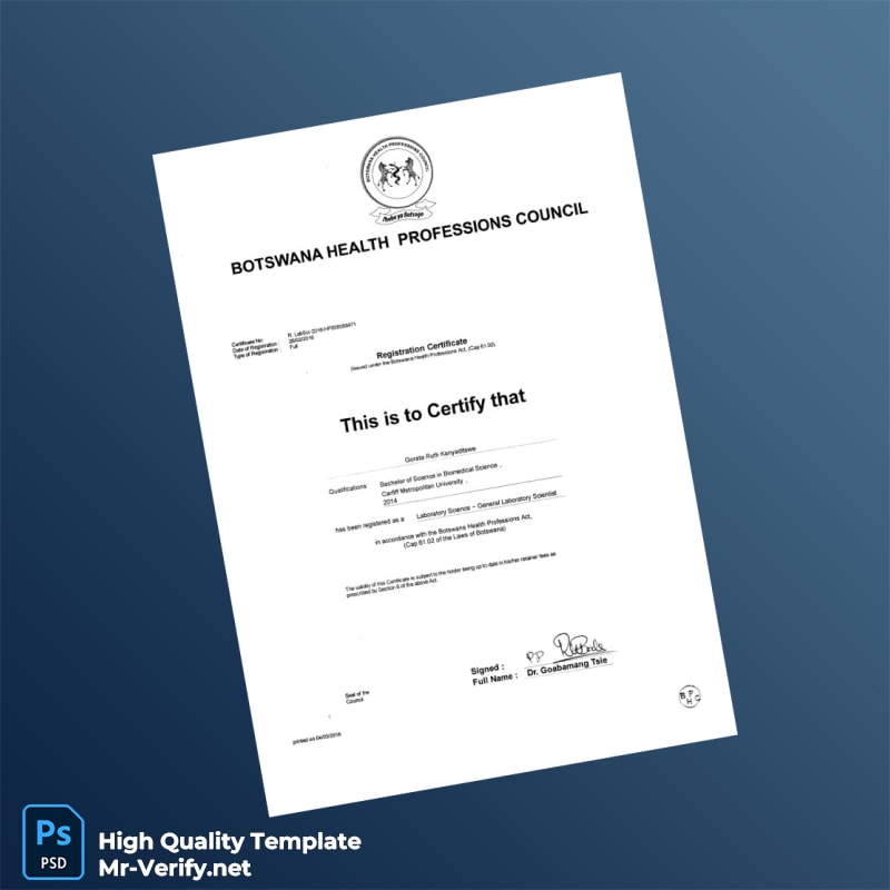 Botswana Health Professions Council Registration Certificate Template in Word and PDF formats Botswana Health Professions Council Registration Certificate Template in Word and PDF formats