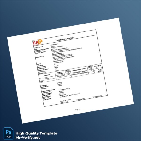 Brazil BRF S A Commercial Invoice Template in Word and PDF formats Brazil BRF S A Commercial Invoice Template in Word and PDF formats