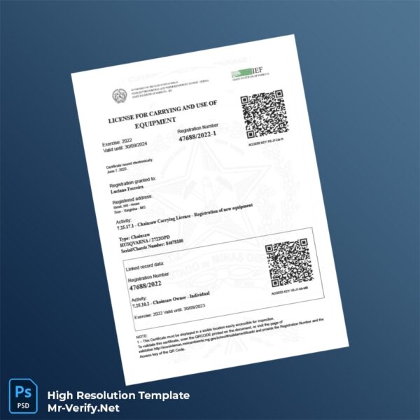 Brazil License for Carrying and Use of Equipment Registration Certificate Word and Pdf Template Brazil License for Carrying and Use of Equipment Registration Certificate Word and Pdf Template