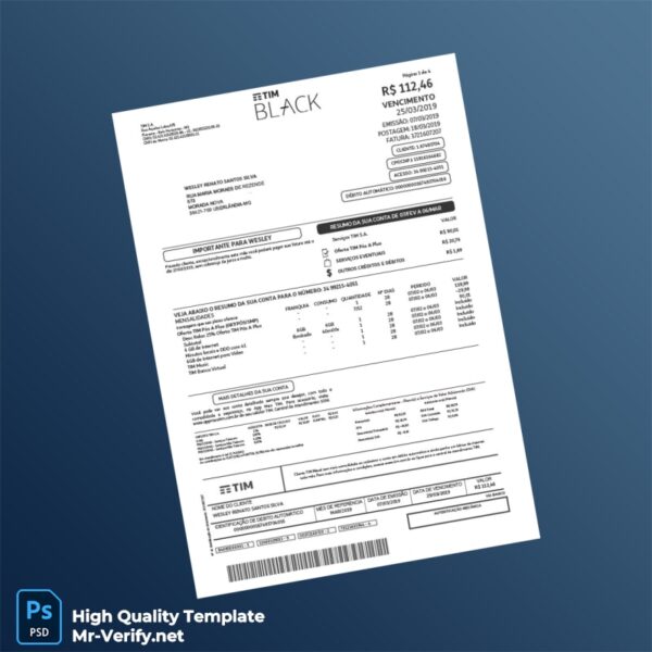 Brazil TIM Invoice Template in Word and PDF formats 6 page Brazil TIM Invoice Template in Word and PDF formats 6 page