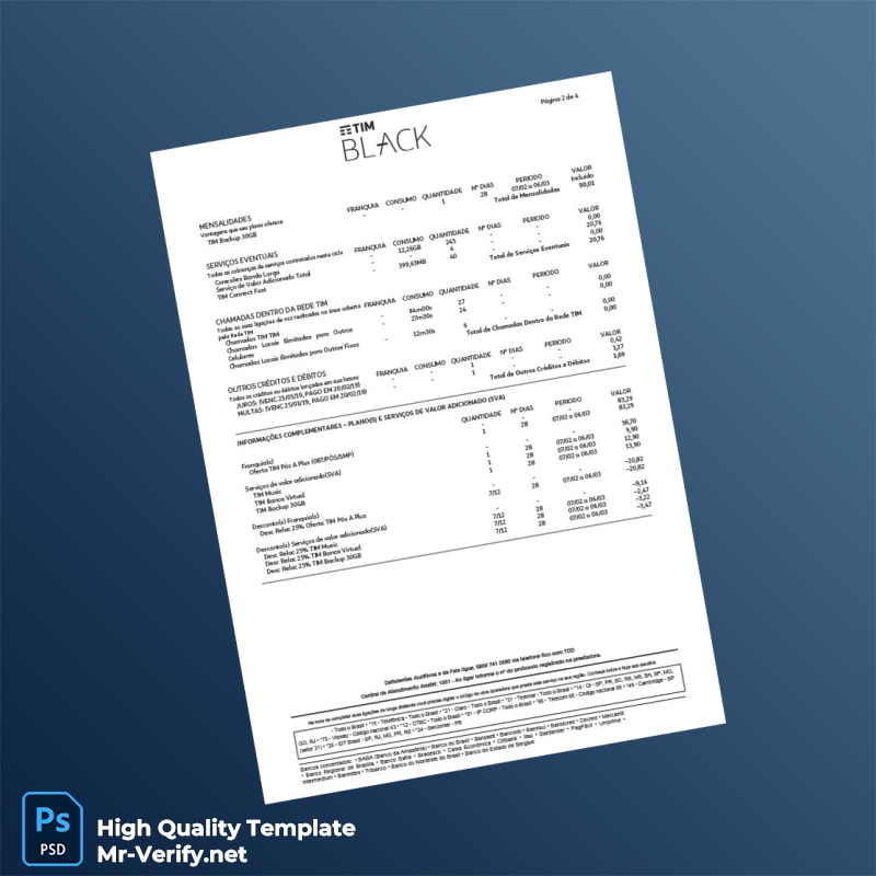Brazil TIM Invoice Template in Word and PDF formats 6 page Brazil TIM Invoice Template in Word and PDF formats 6 page