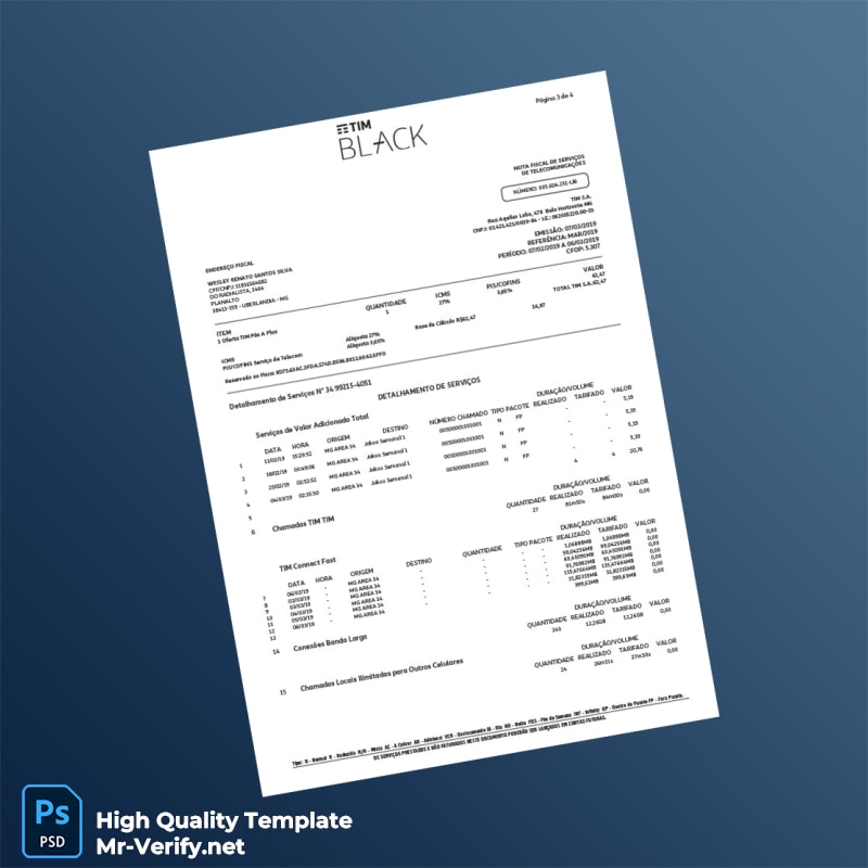 Brazil TIM Invoice Template in Word and PDF formats 6 page Brazil TIM Invoice Template in Word and PDF formats 6 page