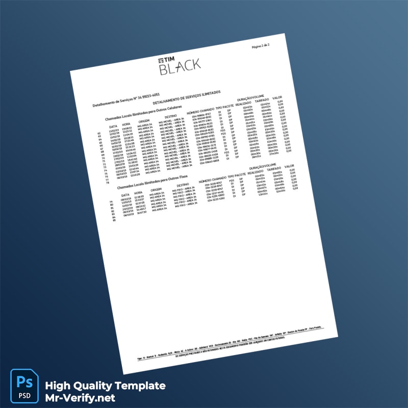 Brazil TIM Invoice Template in Word and PDF formats 6 page Brazil TIM Invoice Template in Word and PDF formats 6 page