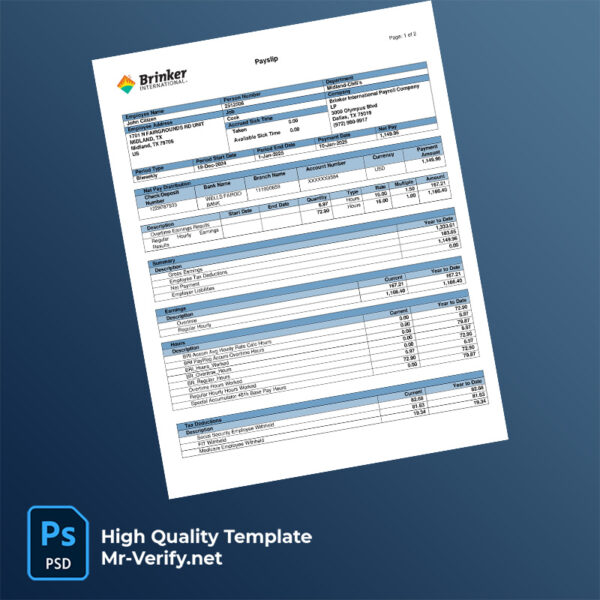 Brinker International payslip word and pdf template