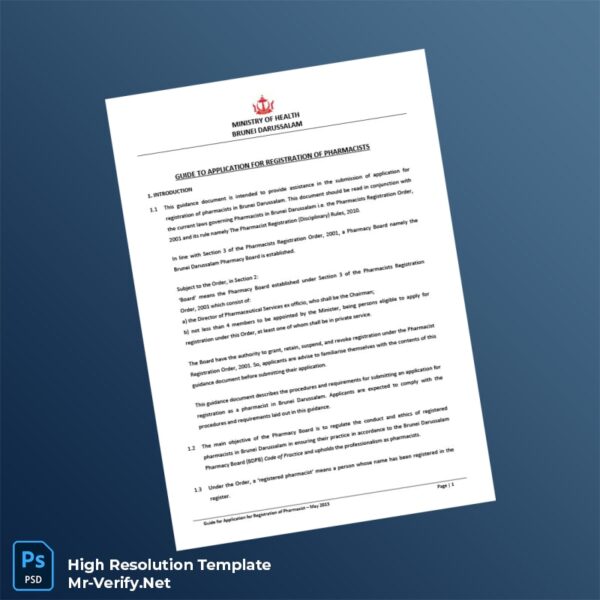 Editable Brunei Darussalam Pharmacy Board Registration Certificate Word and Pdf Template 6 page