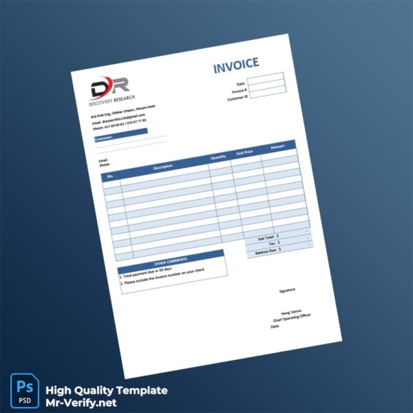 Cambodia Discovery Research Invoice Template in Word and PDF formats 2 page