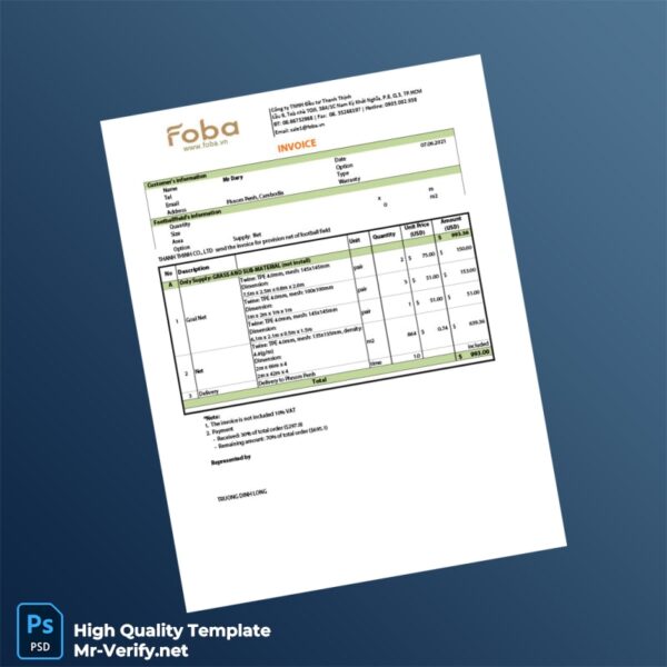 Cambodia Thanh Thinh Co Ltd Invoice Template in Word and PDF formats Cambodia Thanh Thinh Co Ltd Invoice Template in Word and PDF formats