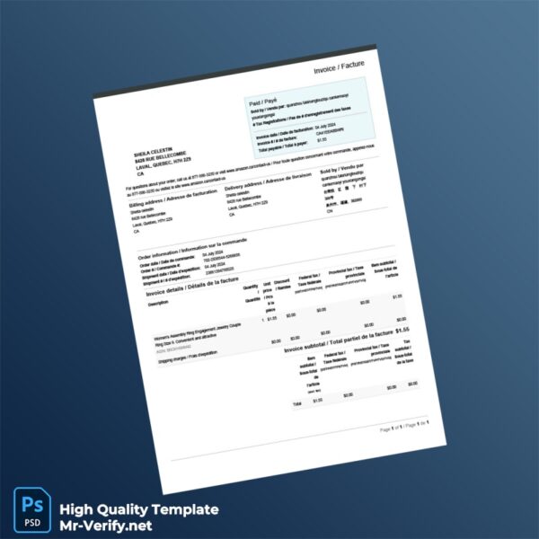Canada Amazon Invoice Template in Word and PDF formats Canada Amazon Invoice Template in Word and PDF formats