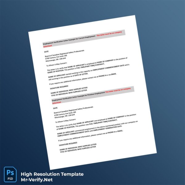 Editable Canada Board of Canadian Registered Safety Professionals Employment Verification Letter Word and Pdf Template