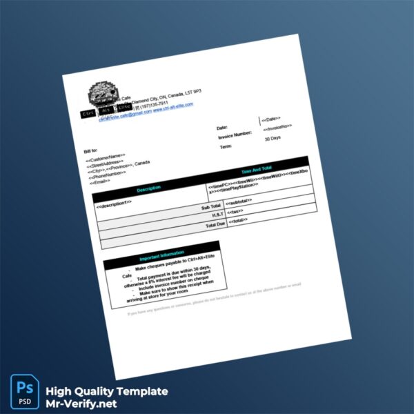 Canada Ctrl Alt Elite Cafe Invoice Template in Word and PDF formats Canada Ctrl Alt Elite Cafe Invoice Template in Word and PDF formats