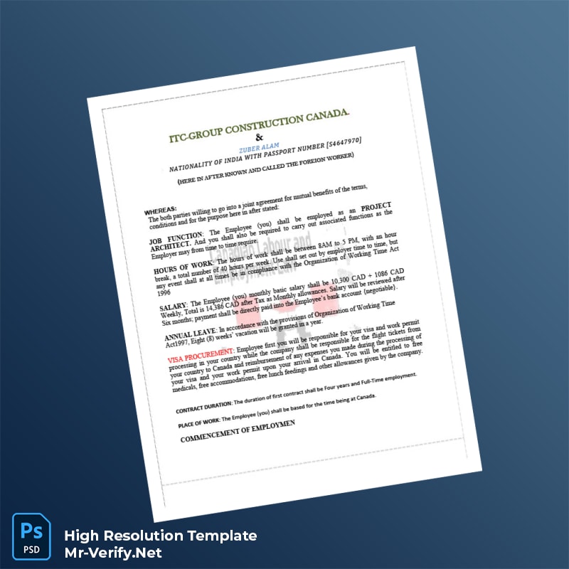 Editable Canada ITC-Group Construction Employment Verification Letter Word and Pdf Template 7 page Editable Canada ITC-Group Construction Employment Verification Letter Word and Pdf Template 7 page