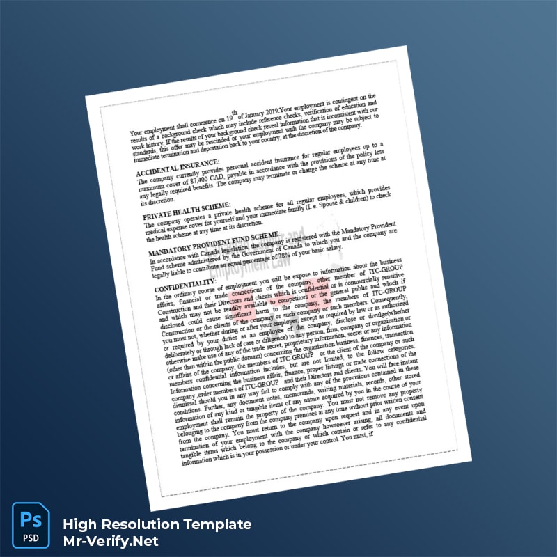 Editable Canada ITC-Group Construction Employment Verification Letter Word and Pdf Template 7 page Editable Canada ITC-Group Construction Employment Verification Letter Word and Pdf Template 7 page