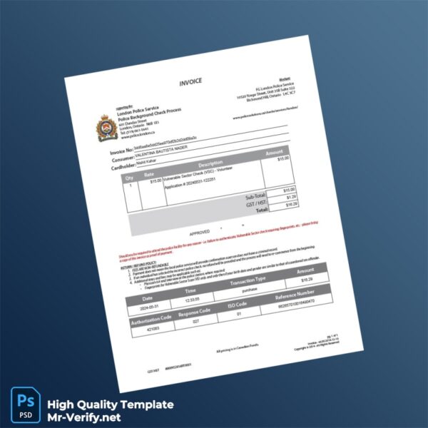 Canada London Police Service Invoice Template in Word and PDF formats