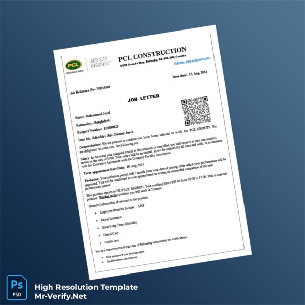 Editable Canada PCL GROUPS Employment Verification Letter Word and Pdf Template 3 page Editable Canada PCL GROUPS Employment Verification Letter Word and Pdf Template 3 page