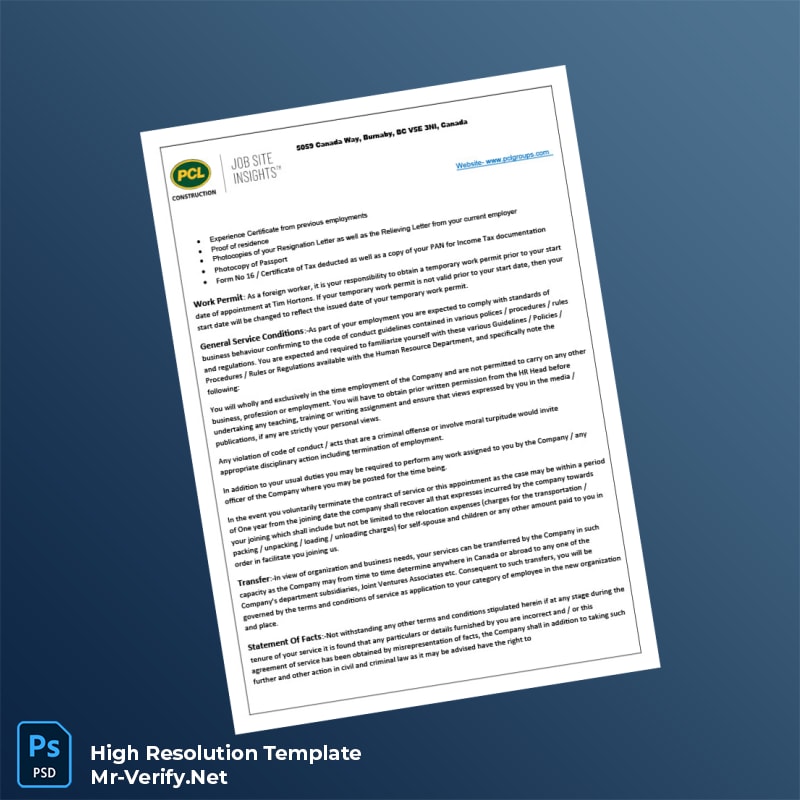 Editable Canada PCL GROUPS Employment Verification Letter Word and Pdf Template 3 page Editable Canada PCL GROUPS Employment Verification Letter Word and Pdf Template 3 page