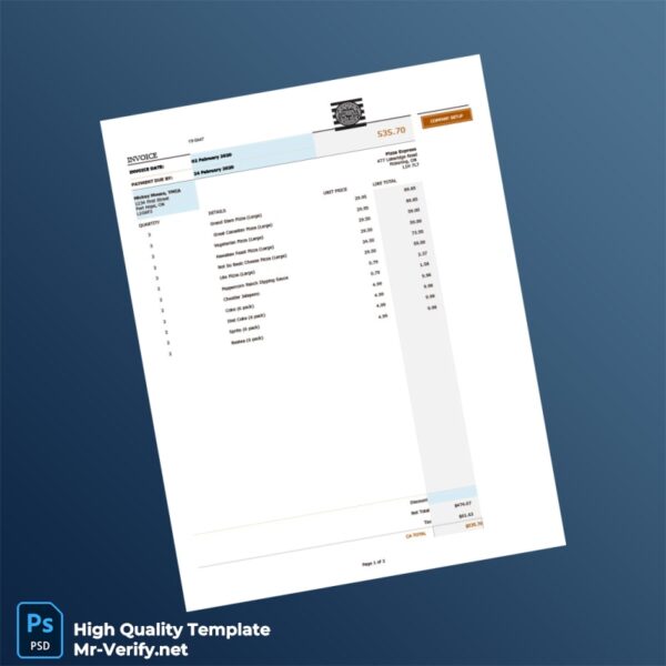 Canada Pizza Express Invoice Template in Word and PDF formats 3 page Canada Pizza Express Invoice Template in Word and PDF formats 3 page