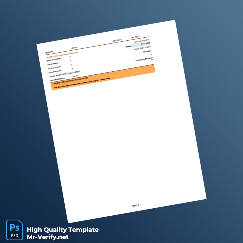 Canada Pizza Express Invoice Template in Word and PDF formats 3 page Canada Pizza Express Invoice Template in Word and PDF formats 3 page