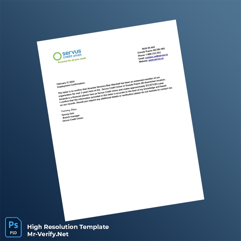 Editable Canada Servus Credit Union Employment Verification Letter Word and Pdf Template Editable Canada Servus Credit Union Employment Verification Letter Word and Pdf Template