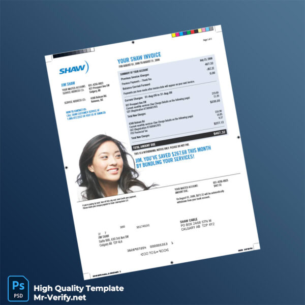 Canada Shaw Cable Invoice Template in Word and PDF formats 2 page Canada Shaw Cable Invoice Template in Word and PDF formats 2 page