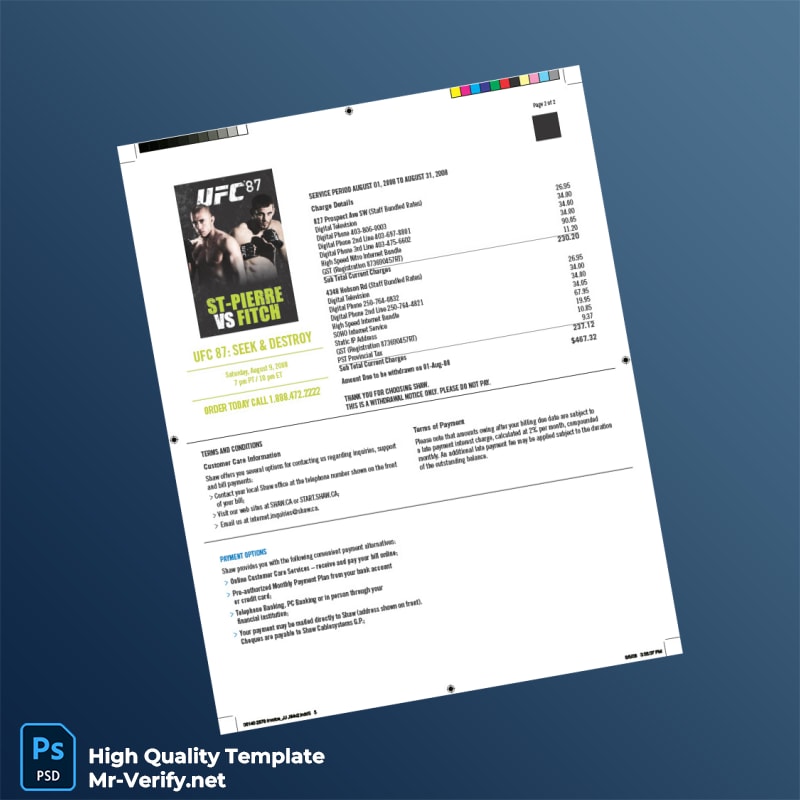 Canada Shaw Cable Invoice Template in Word and PDF formats 2 page Canada Shaw Cable Invoice Template in Word and PDF formats 2 page