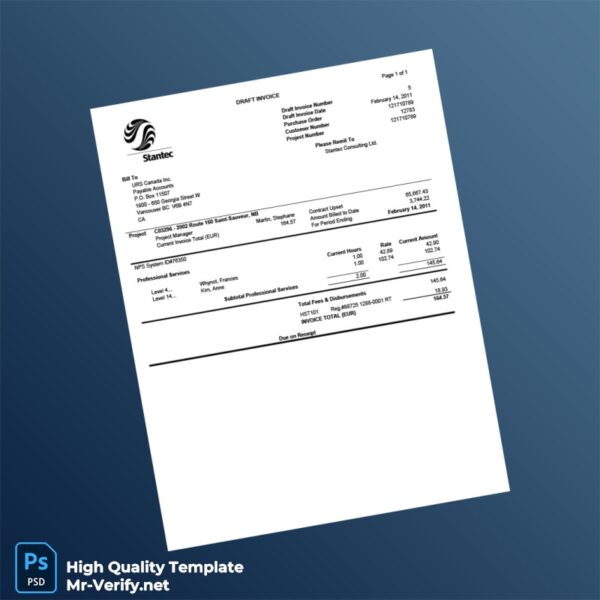Canada Stantec Consulting Ltd Invoice Template in Word and PDF formats Canada Stantec Consulting Ltd Invoice Template in Word and PDF formats