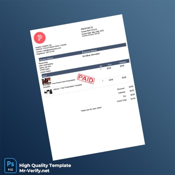 Canada Surplus Creative Ltd Invoice Template in Word and PDF formats