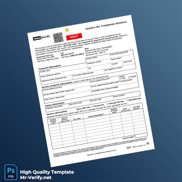 Canada WorkSafeBC Invoice Template in Word and PDF formats