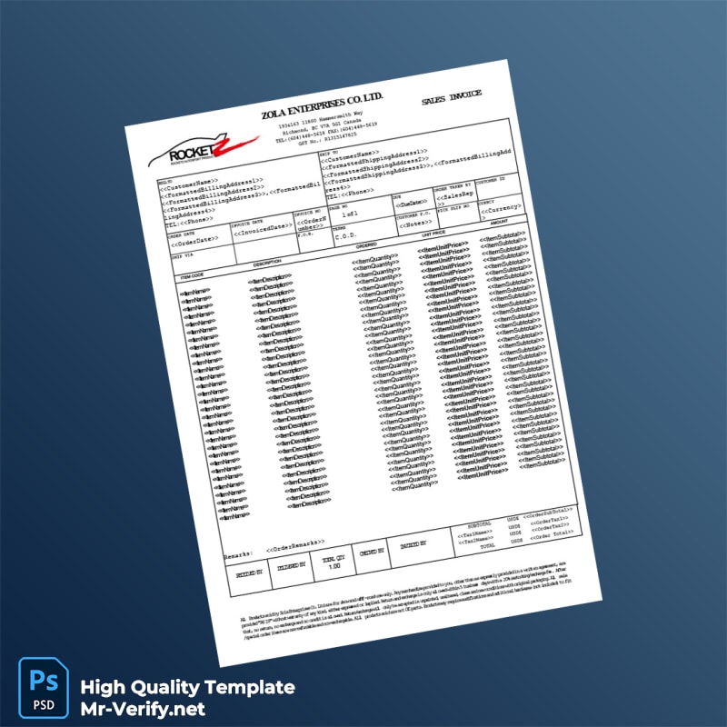 Canada Zola Enterprises Co Ltd Invoice Template in Word and PDF formats Canada Zola Enterprises Co Ltd Invoice Template in Word and PDF formats
