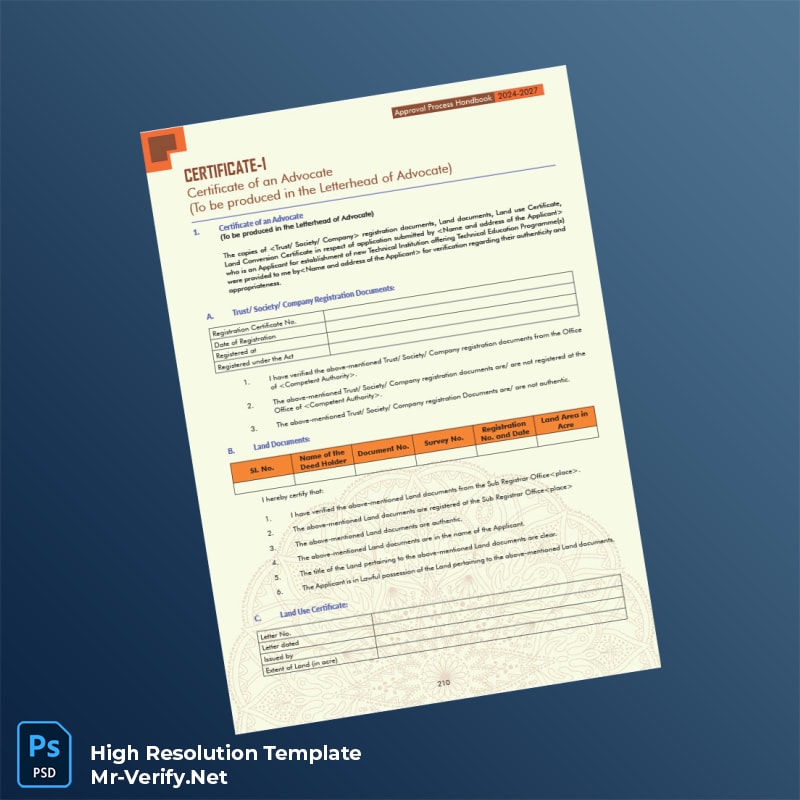 Editable Certificate of an Advocate Registration Certificate Word and Pdf Template 2 page Editable Certificate of an Advocate Registration Certificate Word and Pdf Template 2 page