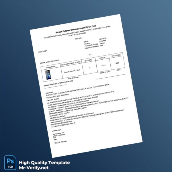 China Smart Partner International Ltd Invoice Template in Word and PDF formats China Smart Partner International Ltd Invoice Template in Word and PDF formats