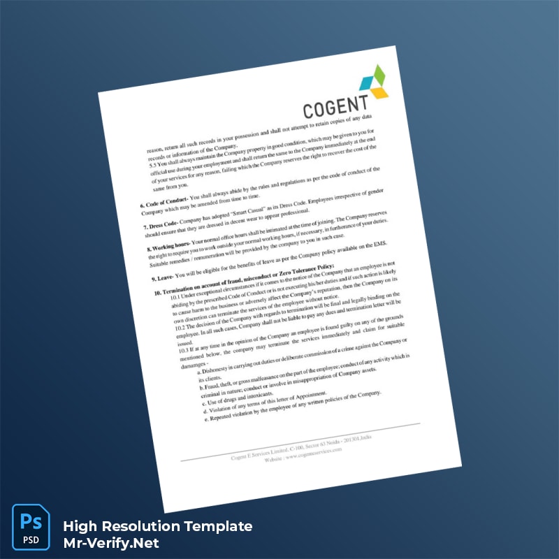 Editable Cogent Employment Verification Letter Word and Pdf Template 5 page Editable Cogent Employment Verification Letter Word and Pdf Template 5 page