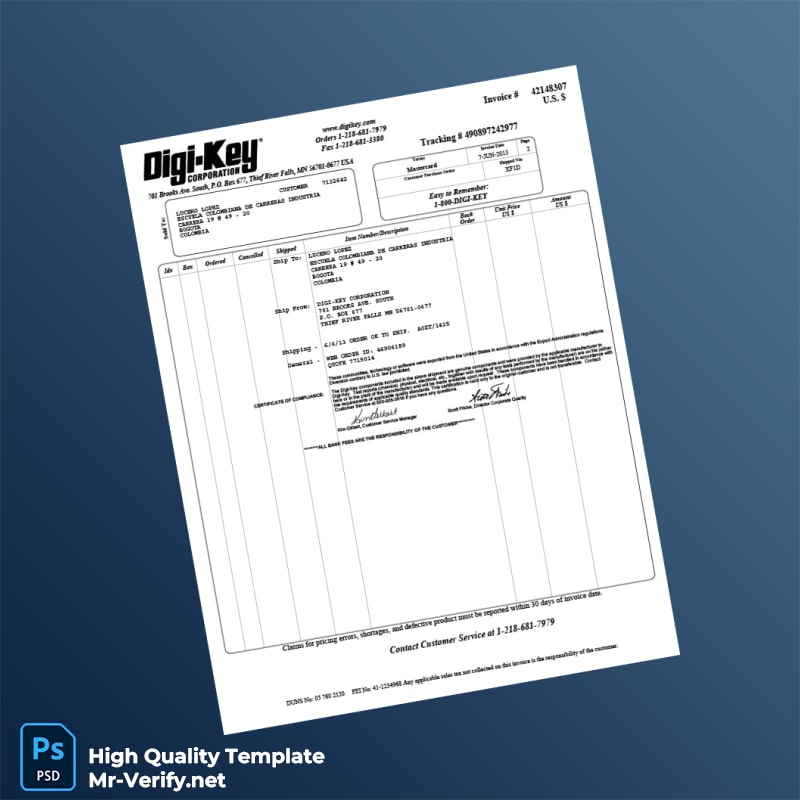 Colombia Digi-Key Invoice Template in Word and PDF formats 2 page Colombia Digi-Key Invoice Template in Word and PDF formats 2 page