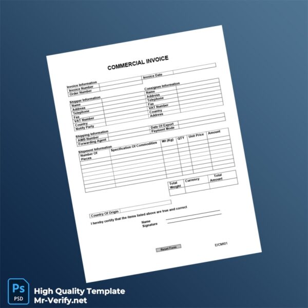 Commercial Invoice Template in Word and PDF formats 3 page Commercial Invoice Template in Word and PDF formats 3 page